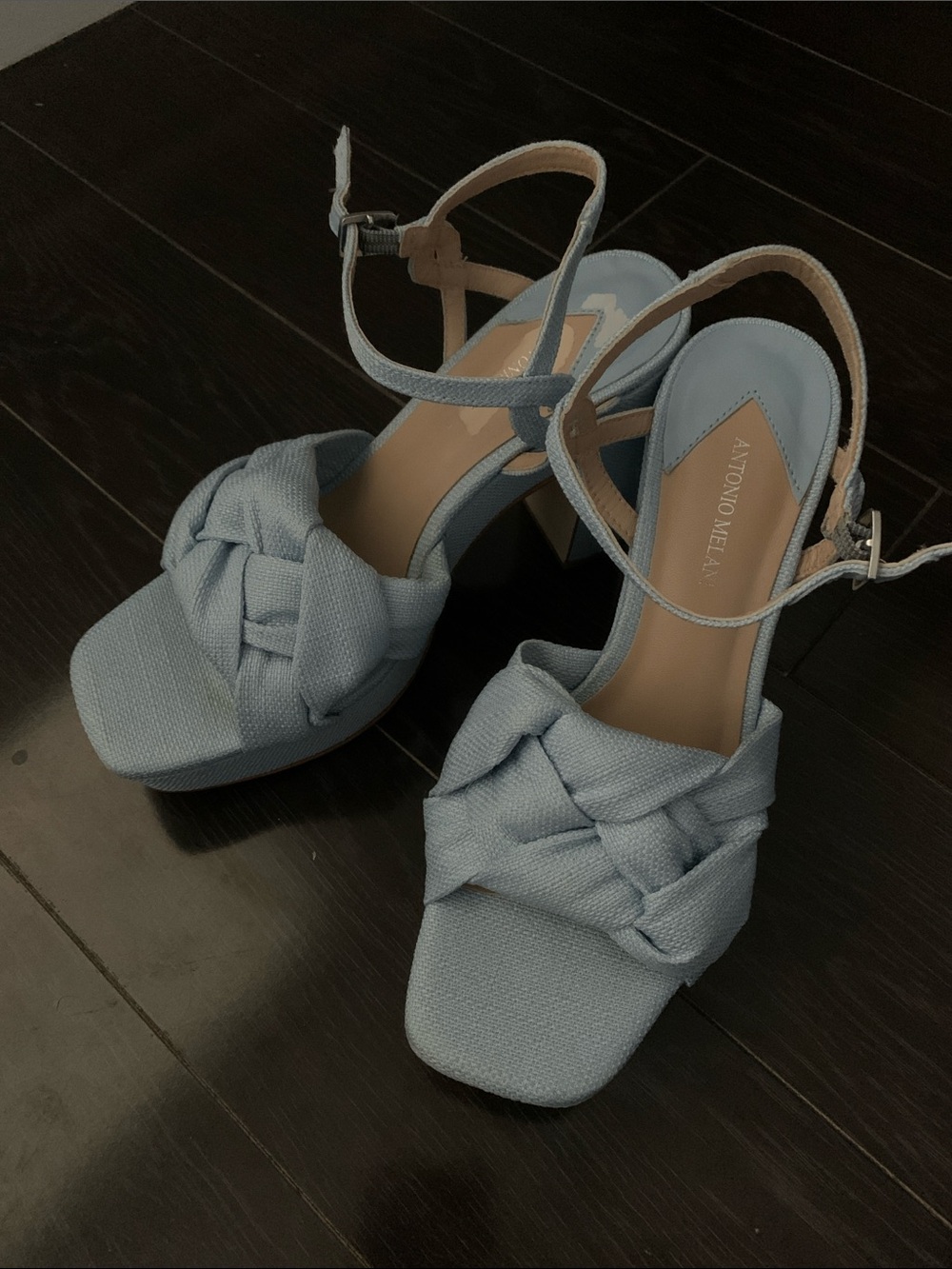 ANTONIO MELANI Powder Blue Braided Platform Heeled Sandals
